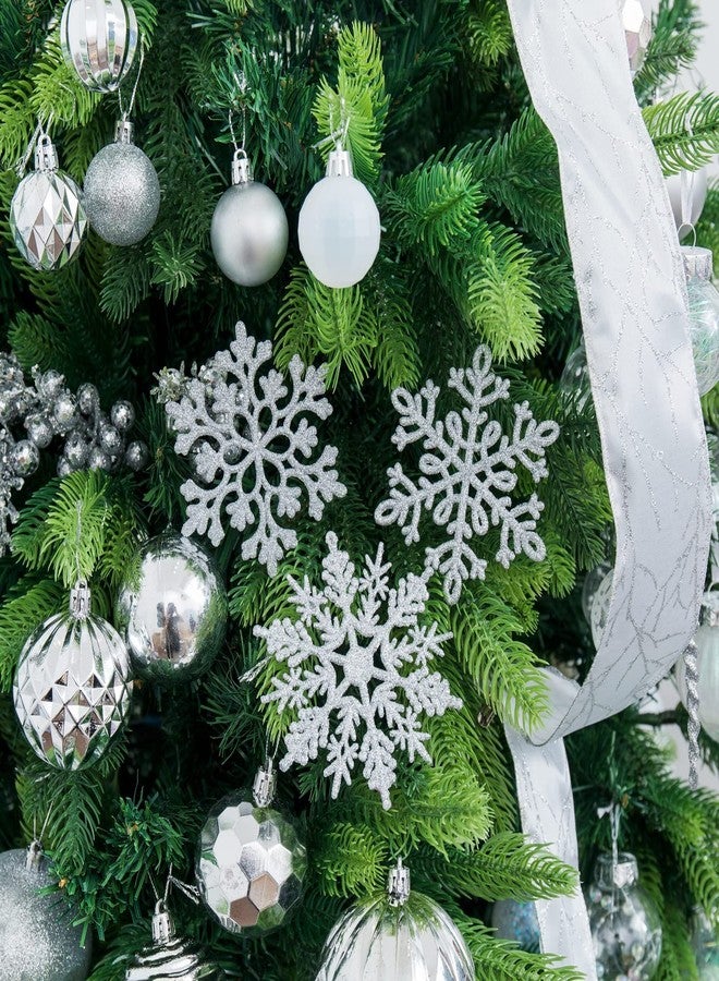 XmasExp 80mm/3inch Glitter Snowflake Ornaments Set mini Christmas Tree Hanging Plastic Decoration for Xmas Party Wedding Anniversary Window Door Home Accessories (30pcs,Silver) - Image 5